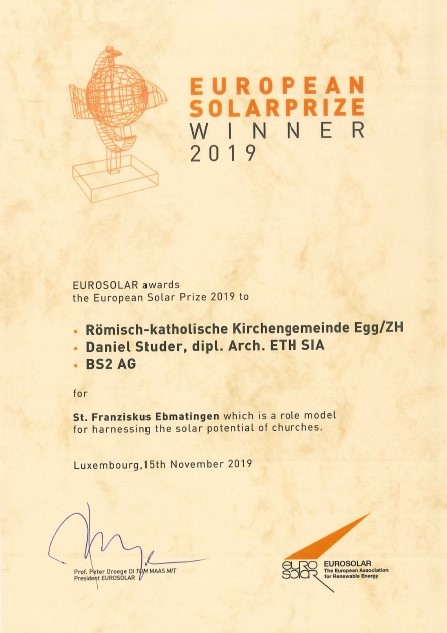 Europäischer Solarpreis 2019 Diplom